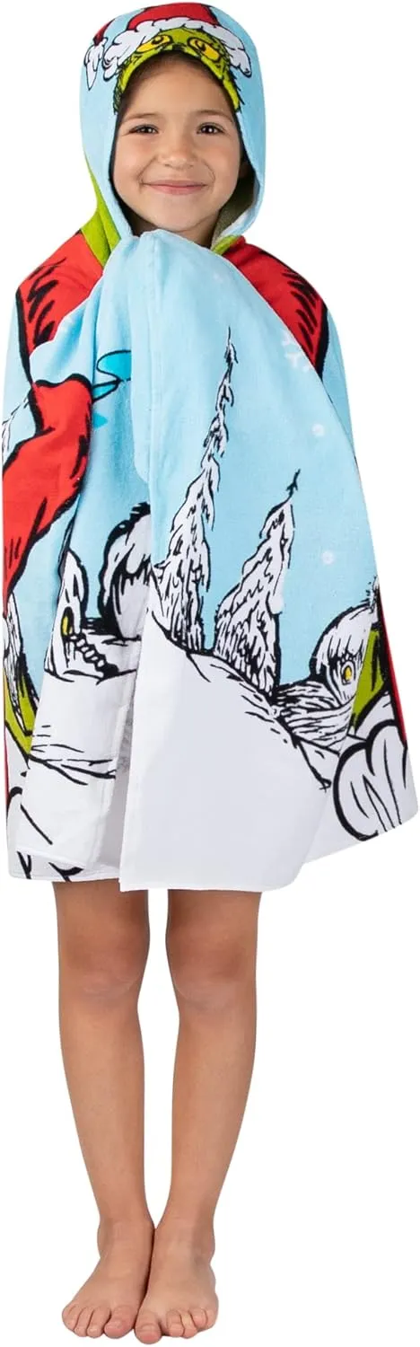 Franco Grinch by Dr. Seuss Holiday Kids Bath/Pool/Beach Soft Cotton Terry Hooded Towel Wrap, 24 in x 50 in,(Official Dr. Seuss Product)