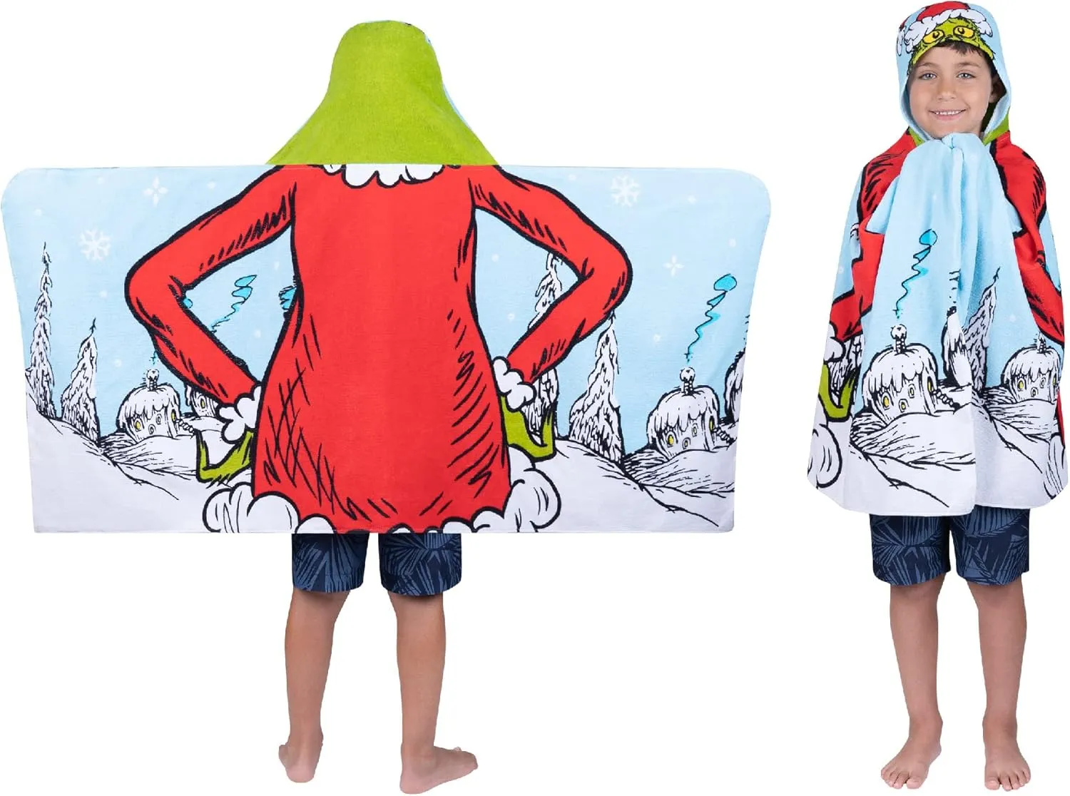 Franco Grinch by Dr. Seuss Holiday Kids Bath/Pool/Beach Soft Cotton Terry Hooded Towel Wrap, 24 in x 50 in,(Official Dr. Seuss Product)