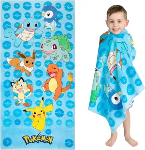 Franco Kids Super Soft Cotton Beach Towel, 58 in x 28 in, Pokemon