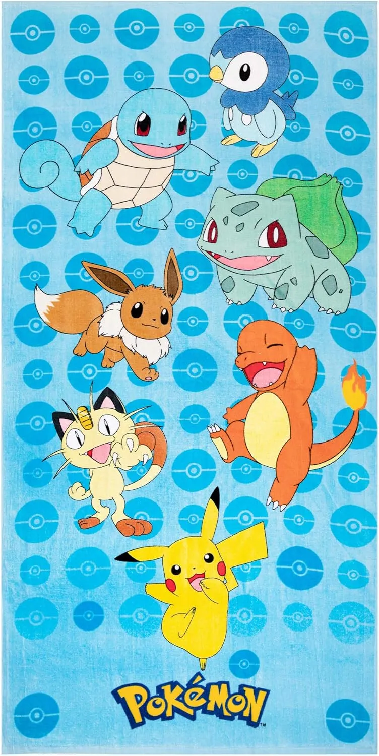 Franco Kids Super Soft Cotton Beach Towel, 58 in x 28 in, Pokemon