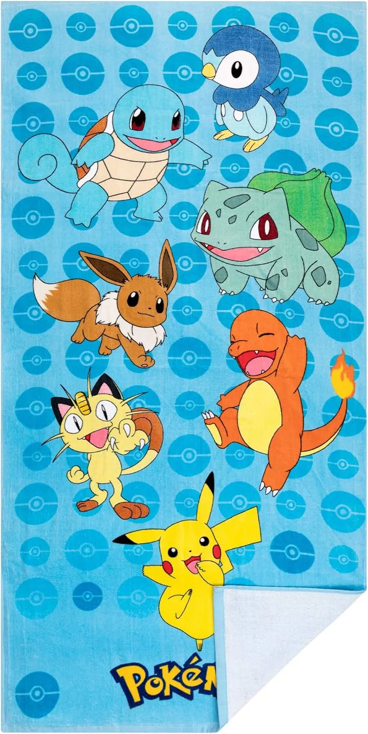 Franco Kids Super Soft Cotton Beach Towel, 58 in x 28 in, Pokemon