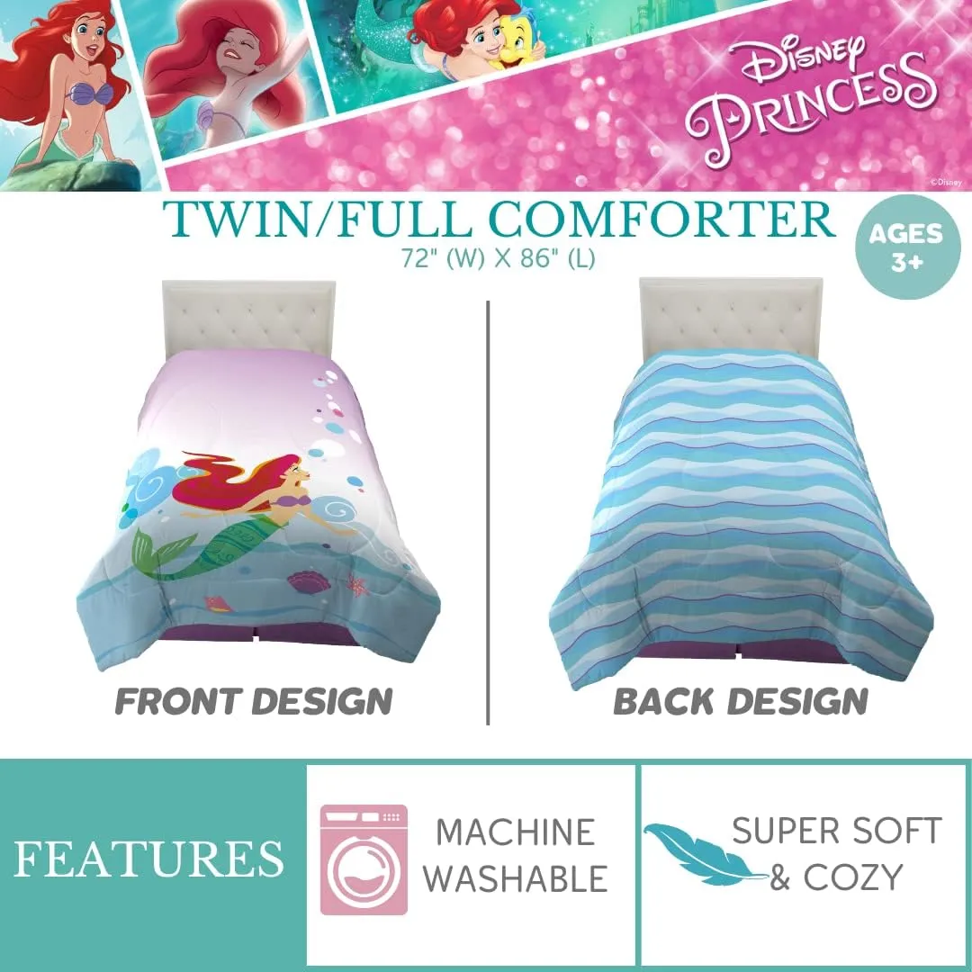 Franco The Little Mermaid ArielKids Bedding Super Soft Microfiber Reversible Comforter, Twin/Full, (Official Licensed Disney Product)