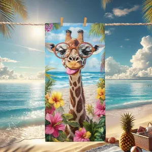 Fun Giraffe Beach Towel Colorful Floral Microfiber Quick Dry Absorbent Sand Free Soft Lightweight Pool Towel, Summer Vacation Picnic Essentials 62x31 Inch