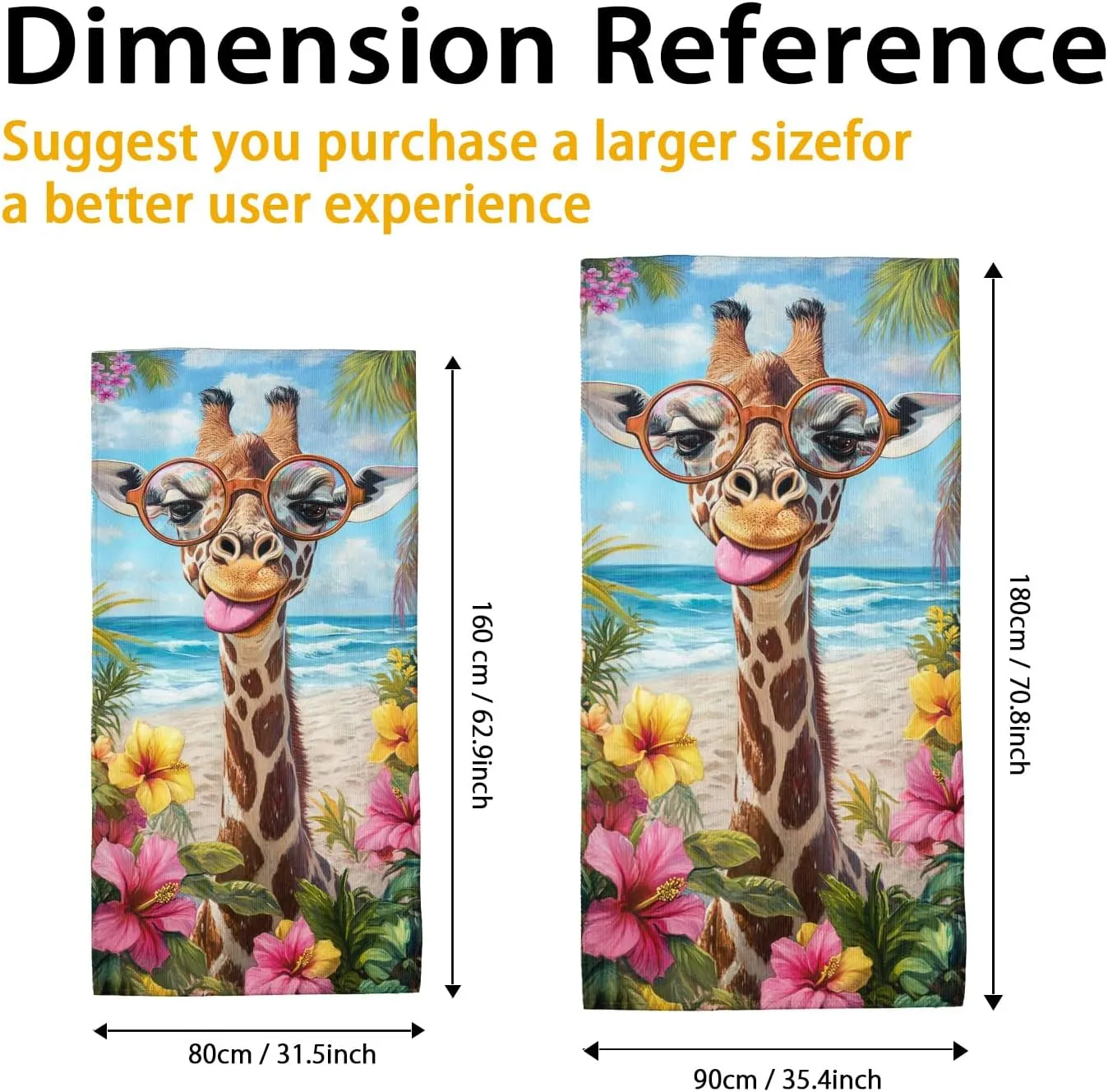 Fun Giraffe Beach Towel Colorful Floral Microfiber Quick Dry Absorbent Sand Free Soft Lightweight Pool Towel, Summer Vacation Picnic Essentials 62x31 Inch