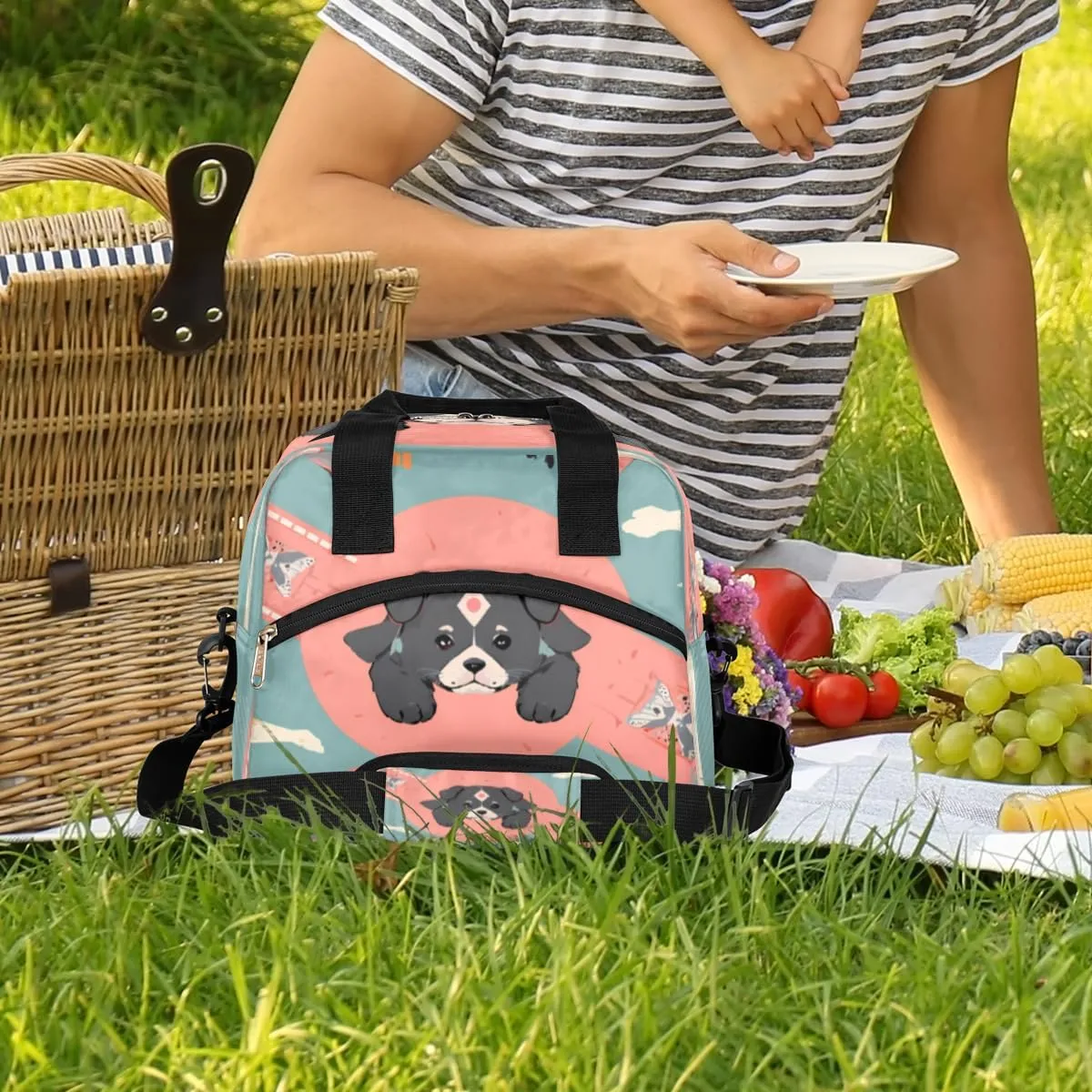 Funny Animation Dog Insulated Lunch Bag for Women Men, Reusable Lunch Box Container with Adjustable Shoulder Strap Large Leakproof Thermal Lunch Cooler Bag for Adult Work Picnic Office