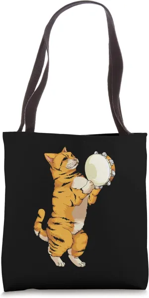Funny Cat Playing Tambourine Gift | Cute Kitten Musician Fan Tote Bag