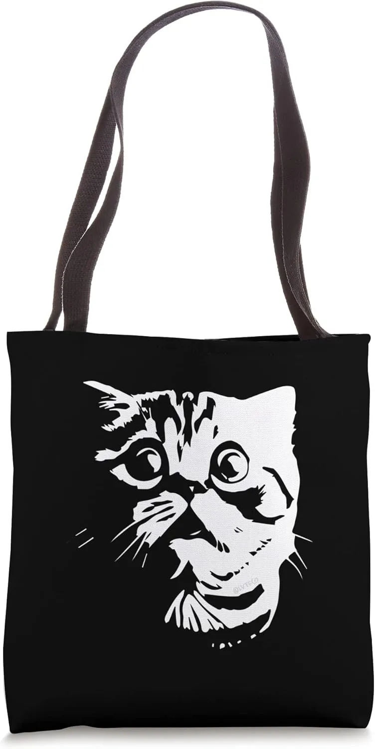 Funny Cute Cat Face Silhouette Minimalist Tote Bag