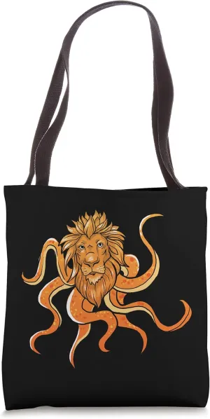 Funny Lion Octopus Peculiar Animal Lover Illustration Tote Bag