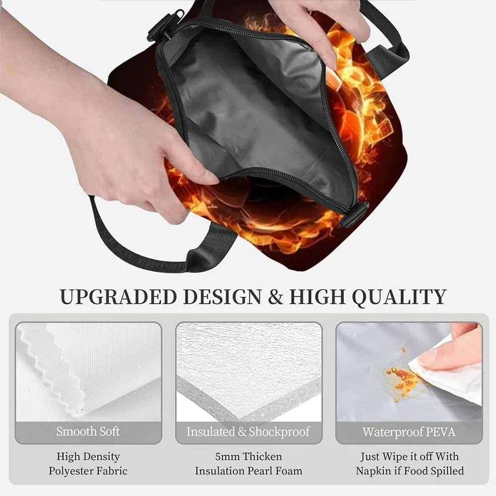 Fussball flamme copy space Generative Insulated Adult Lunch Bag with Shoulder Strap for Women Lightweight Reusable Portable Freezable Lunch Tote Bag for Work Picnic