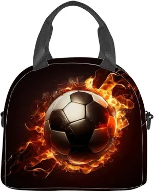 Fussball flamme copy space Generative Insulated Adult Lunch Bag with Shoulder Strap for Women Lightweight Reusable Portable Freezable Lunch Tote Bag for Work Picnic