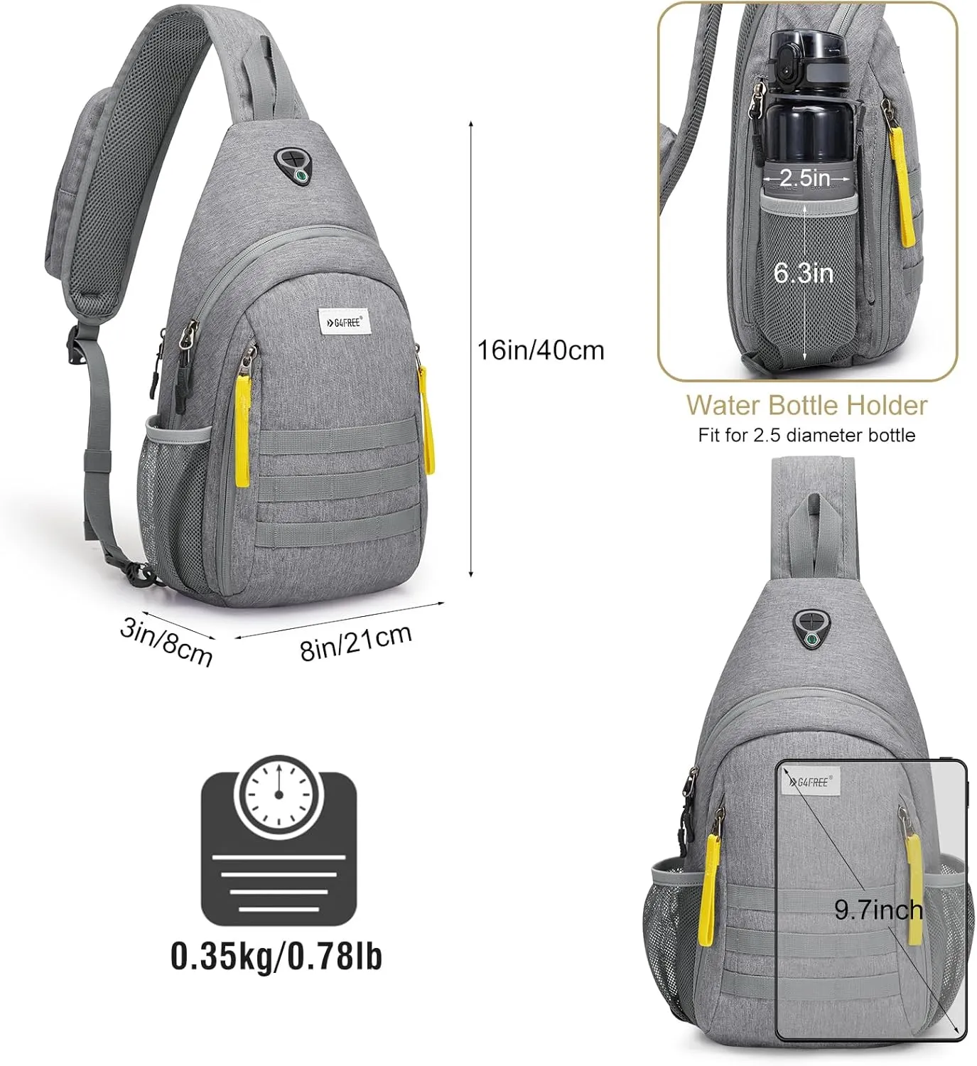 G4Free Sling Bag RFID Blocking Crossbody Backpack Travel Chest Bag Hiking Daypack for Women Men Outdoor Sports