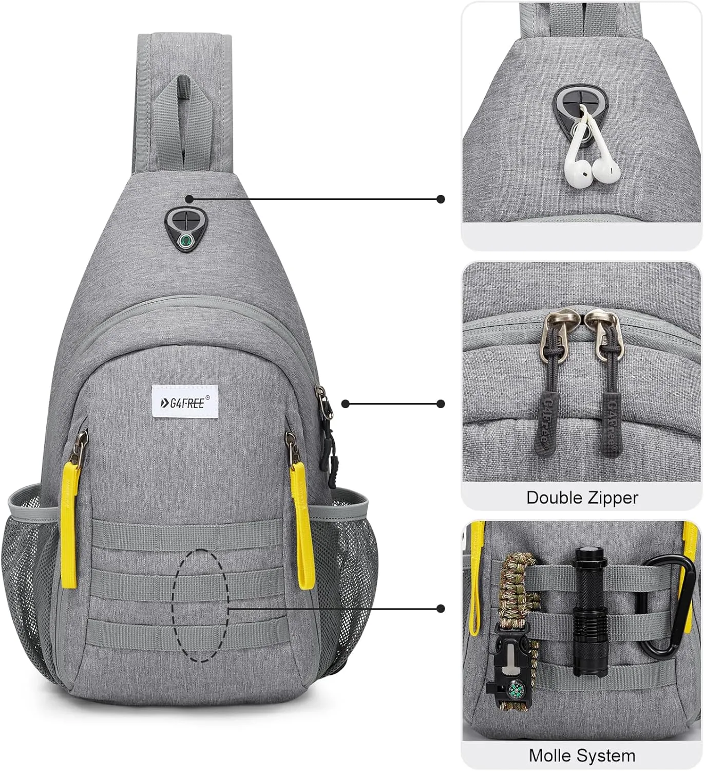 G4Free Sling Bag RFID Blocking Crossbody Backpack Travel Chest Bag Hiking Daypack for Women Men Outdoor Sports