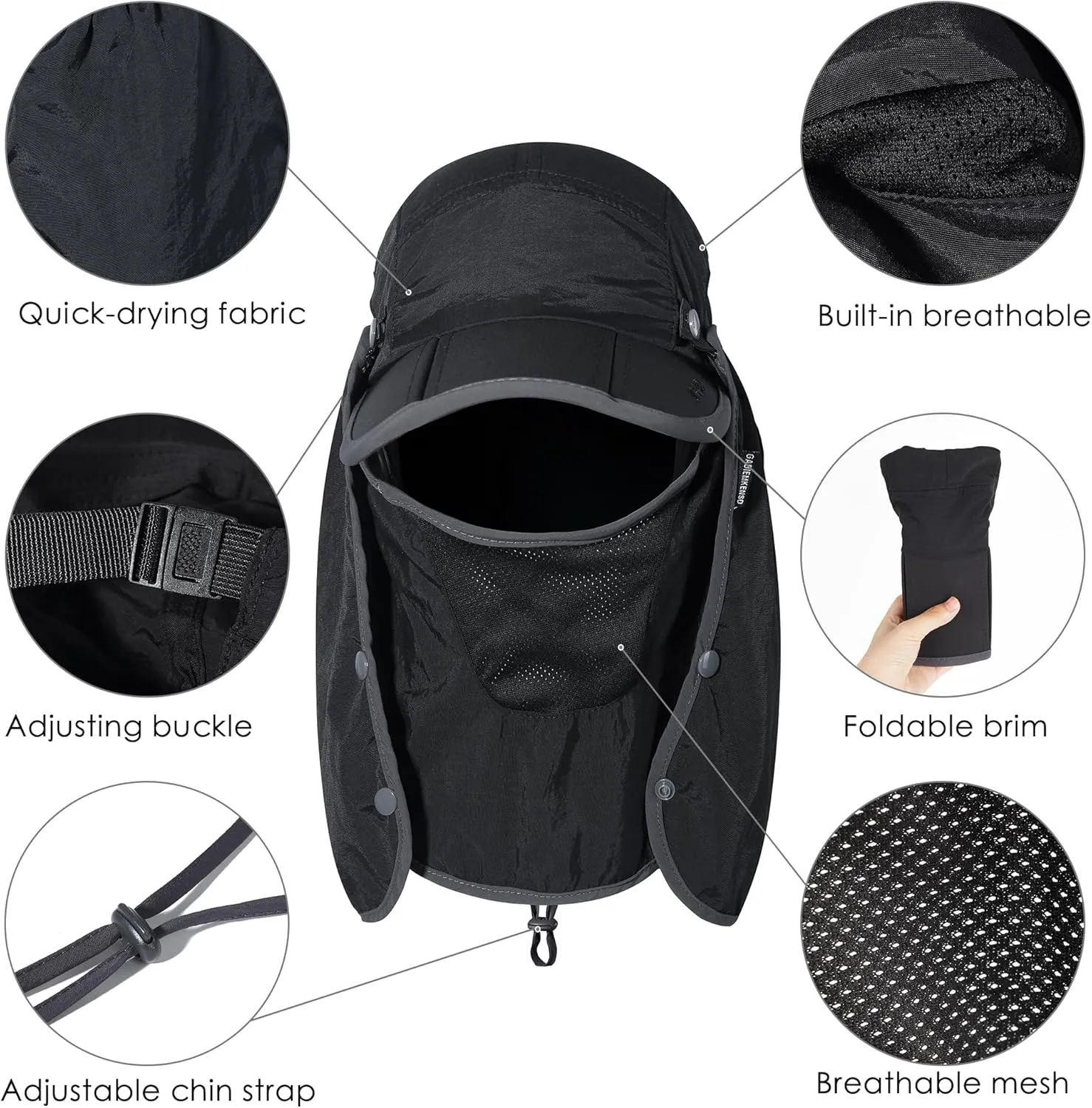 GADIEMKENSD UPF 50  Folding Fishing Hat 360 Outdoor Sun Hat