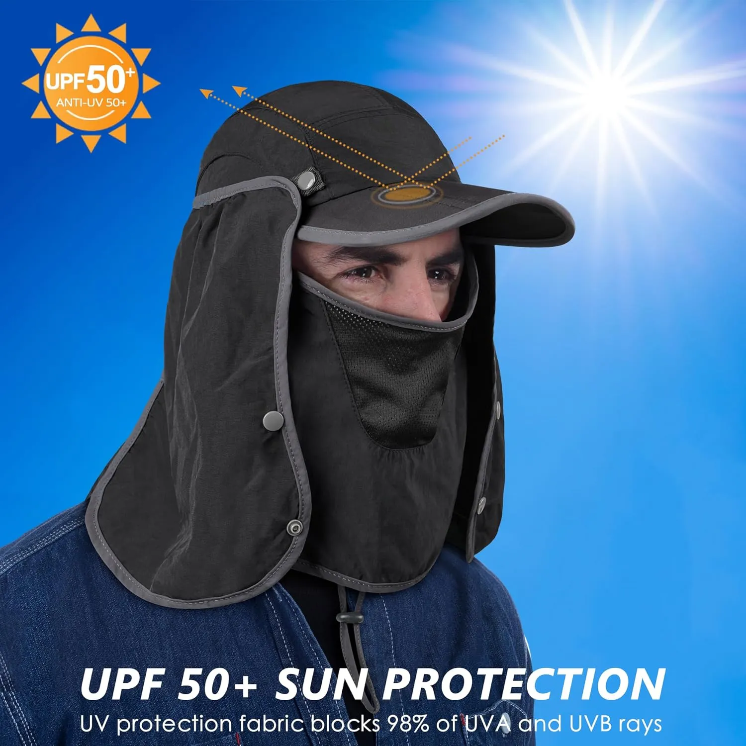 GADIEMKENSD UPF 50  Folding Fishing Hat 360 Outdoor Sun Hat