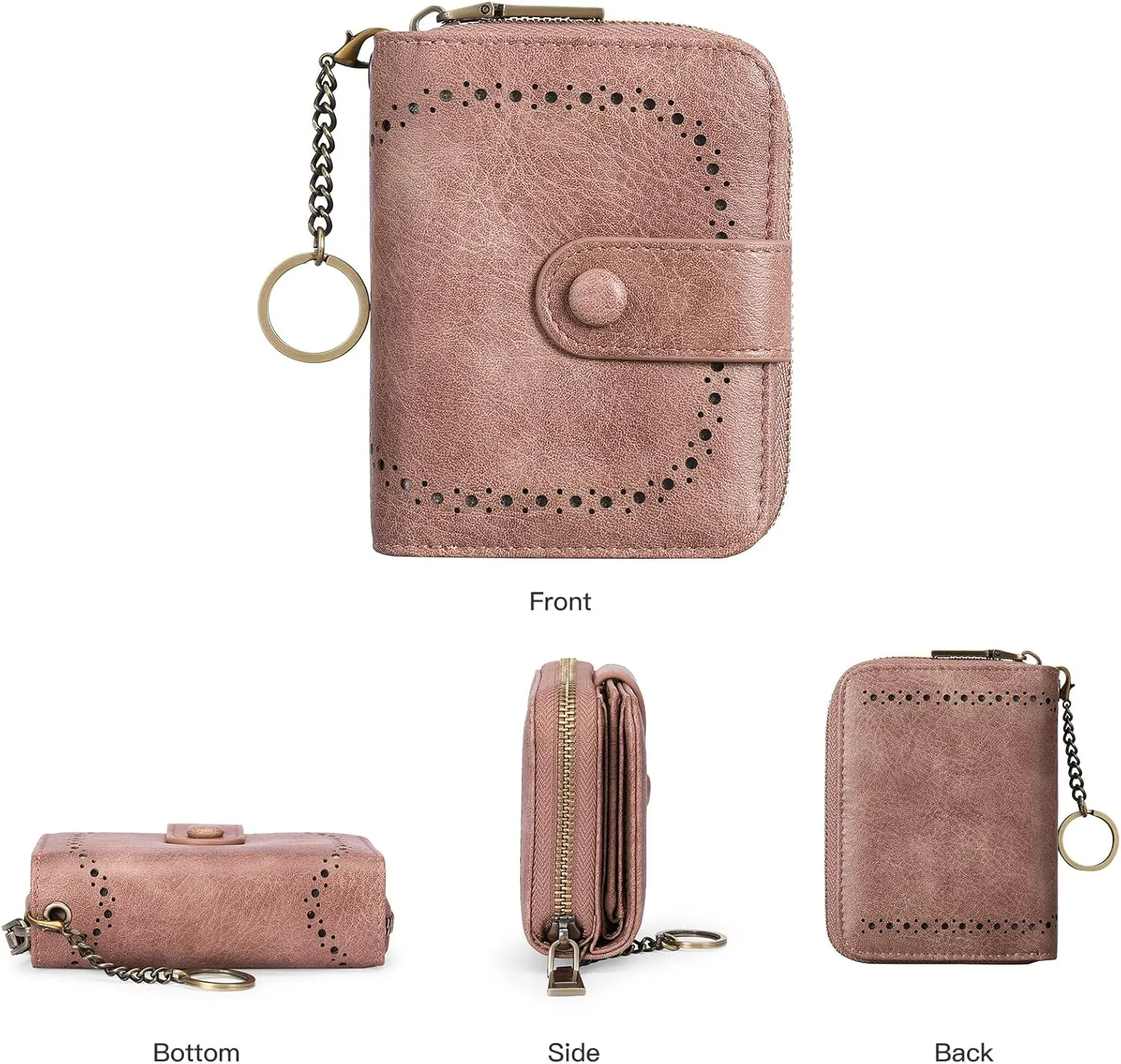 GAEKEAO Leather Credit Card Holder Small Wallet for Women RFID Blocking Bifold Zipper Card Case Organizer Wallet with Keychain
