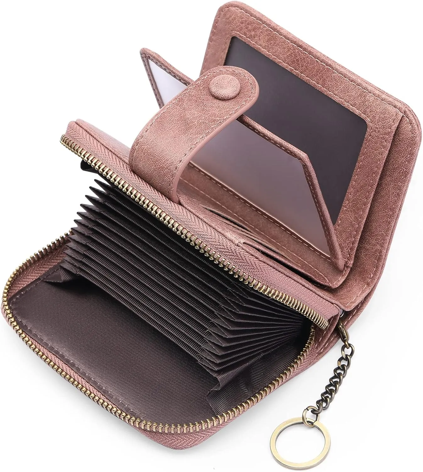 GAEKEAO Leather Credit Card Holder Small Wallet for Women RFID Blocking Bifold Zipper Card Case Organizer Wallet with Keychain