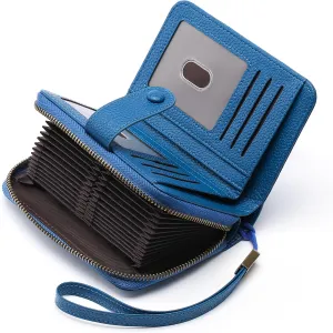 GAEKEAO Leather Credit Card Holder Wallet for Women RFID Blocking Large Capacity Bifold Zipper Card Case Organizer with Wristlet 32 Slots