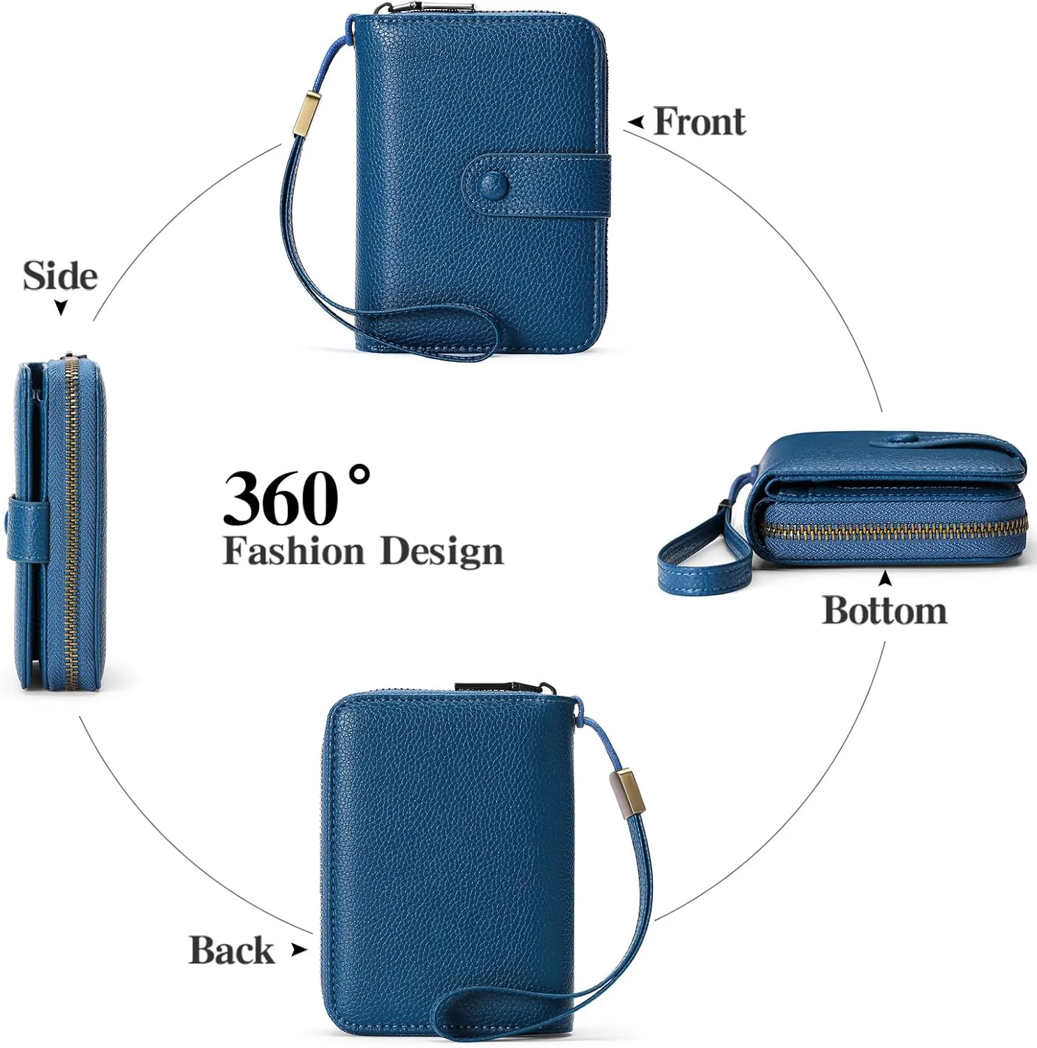 GAEKEAO Leather Credit Card Holder Wallet for Women RFID Blocking Large Capacity Bifold Zipper Card Case Organizer with Wristlet 32 Slots