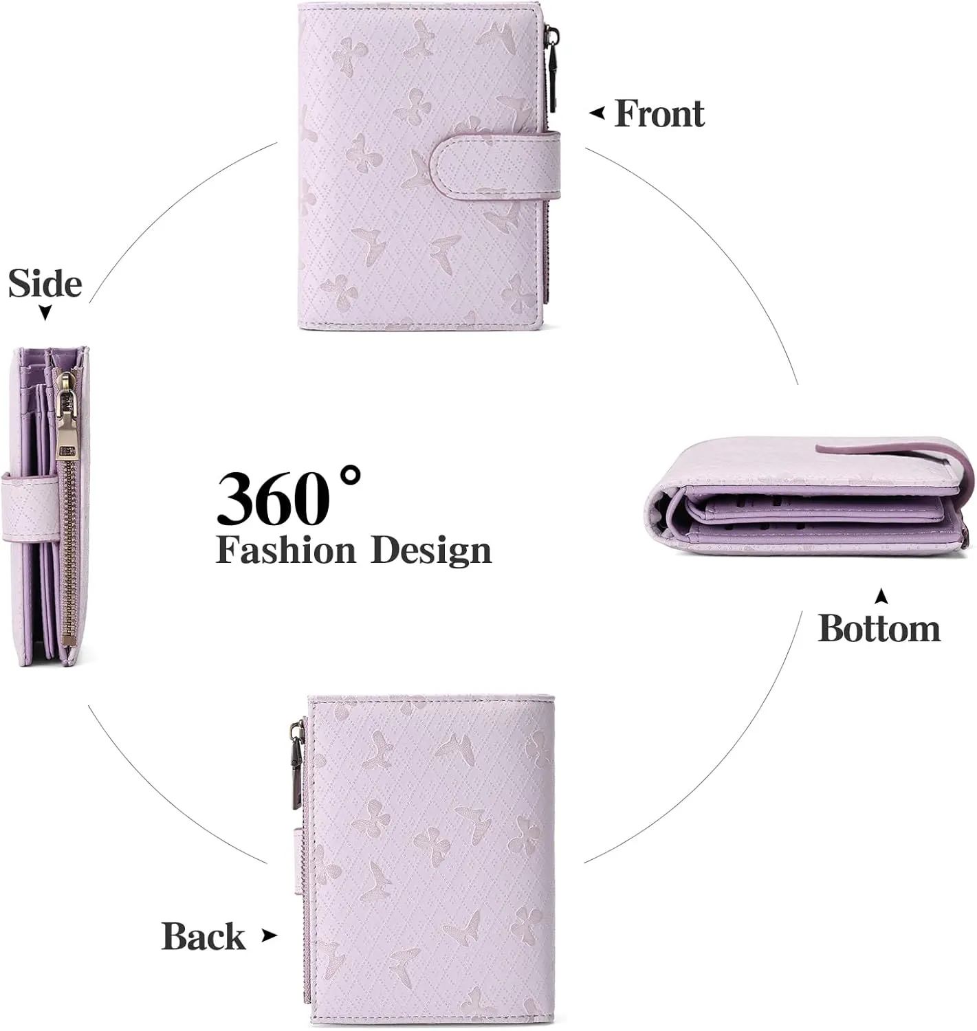 GAEKEAO Small Wallets for Women Leather RFID Blocking Bifold Zipper Pocket Wallet Card Case Purse with ID Window