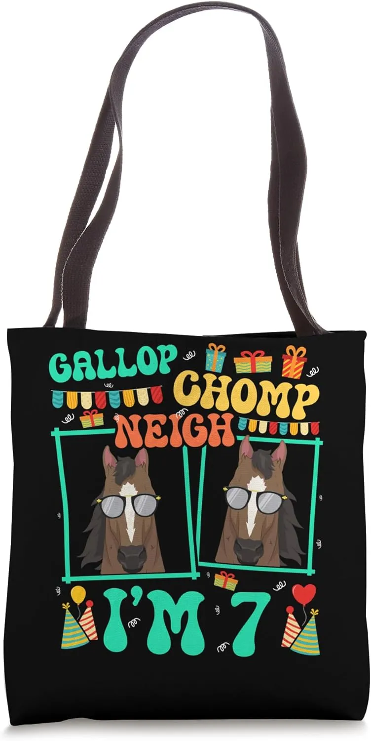 Gallop Chomp Neigh I'm 7 Funny Horse Kid 7th Birthday Tote Bag