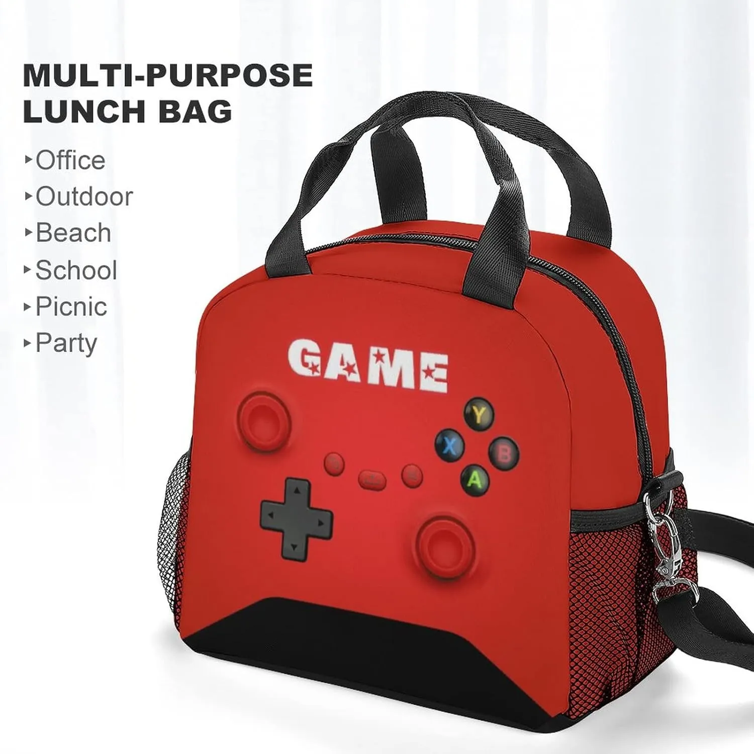 Game Lunch Bag for Boys Girls Gamer, Insulated Video Game Lunch Box for School Work Office Travel Picnic Hiking Beach, Waterproof Leakproof Portable Fits Most Bento Boxes