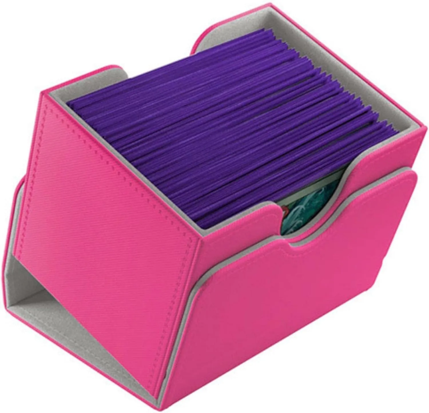 Gamegenic Sidekick 100  Convertible Deck Box | Sideloading Card Storage Box with Removable Cover | Holds 100 Double-Sleeved Cards | Nexoyber Surface | Microfiber Inner Lining | Pink Color | Made