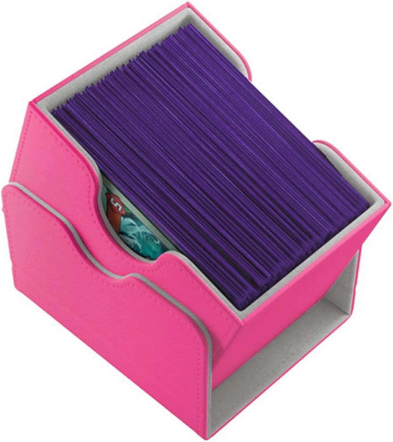 Gamegenic Sidekick 100  Convertible Deck Box | Sideloading Card Storage Box with Removable Cover | Holds 100 Double-Sleeved Cards | Nexoyber Surface | Microfiber Inner Lining | Pink Color | Made