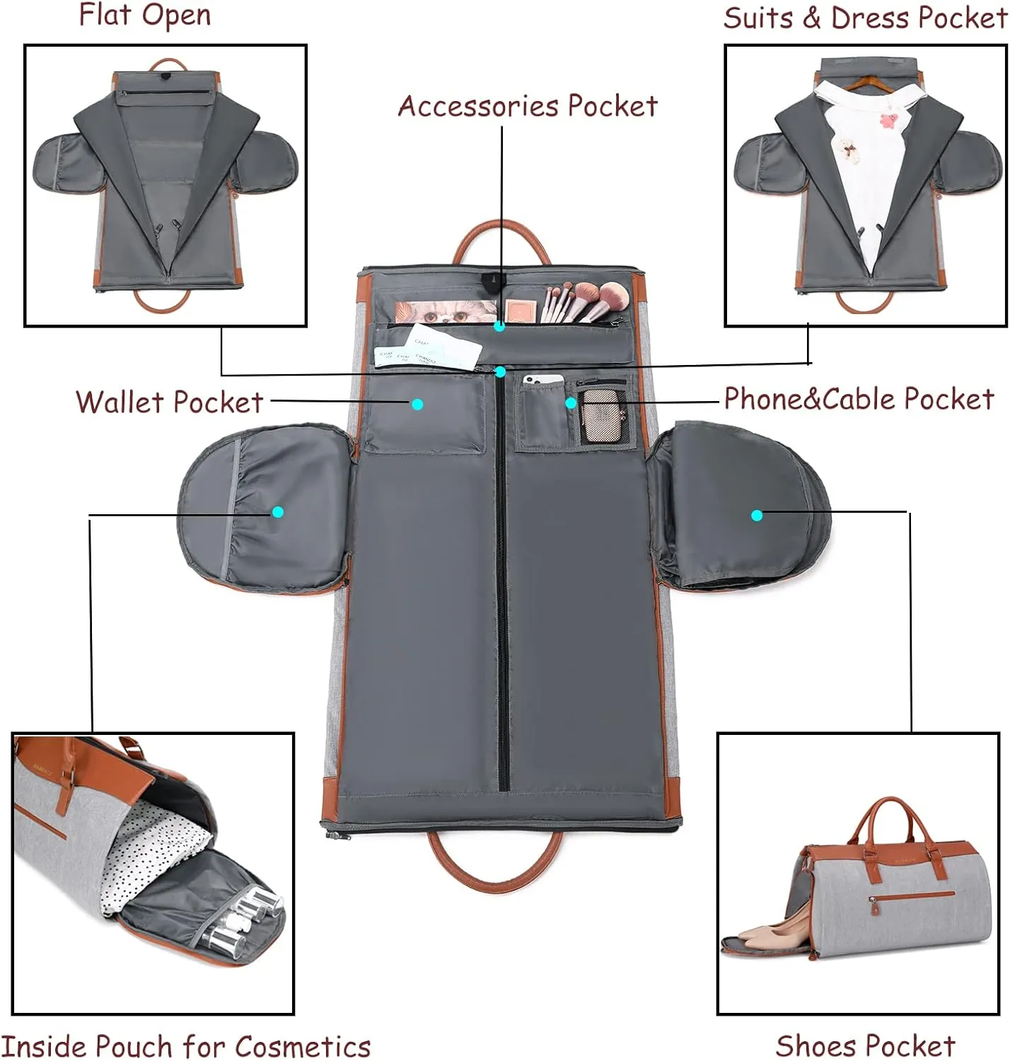 Garment Duffle Bags For Travel, Convertible Carry On Garment Bag With Shoulder Strap, Shoes Compartment Carry on Mens Garment Bag For Suits, 2 in 1 Suit Bags For Men Travel