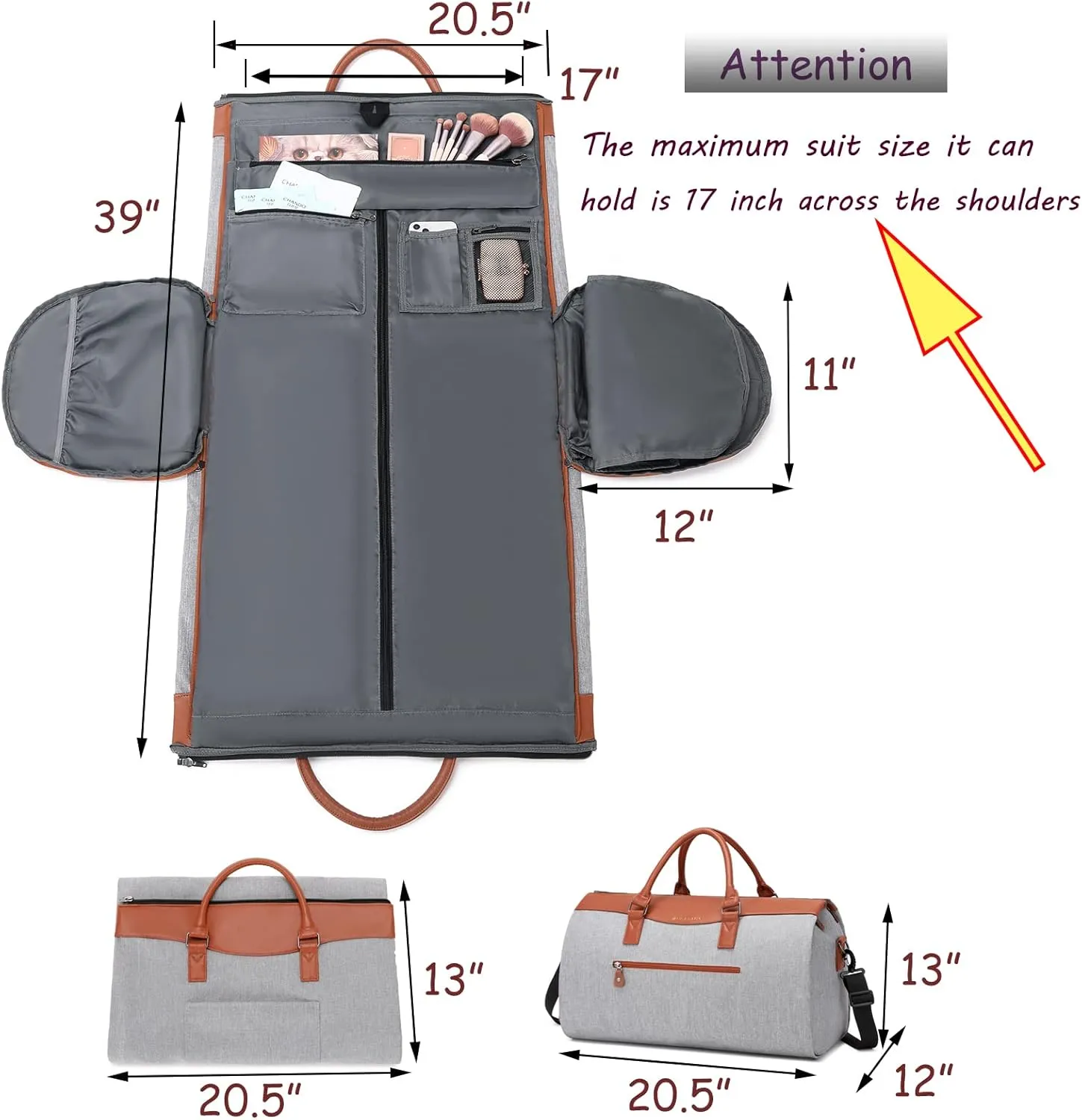 Garment Duffle Bags For Travel, Convertible Carry On Garment Bag With Shoulder Strap, Shoes Compartment Carry on Mens Garment Bag For Suits, 2 in 1 Suit Bags For Men Travel