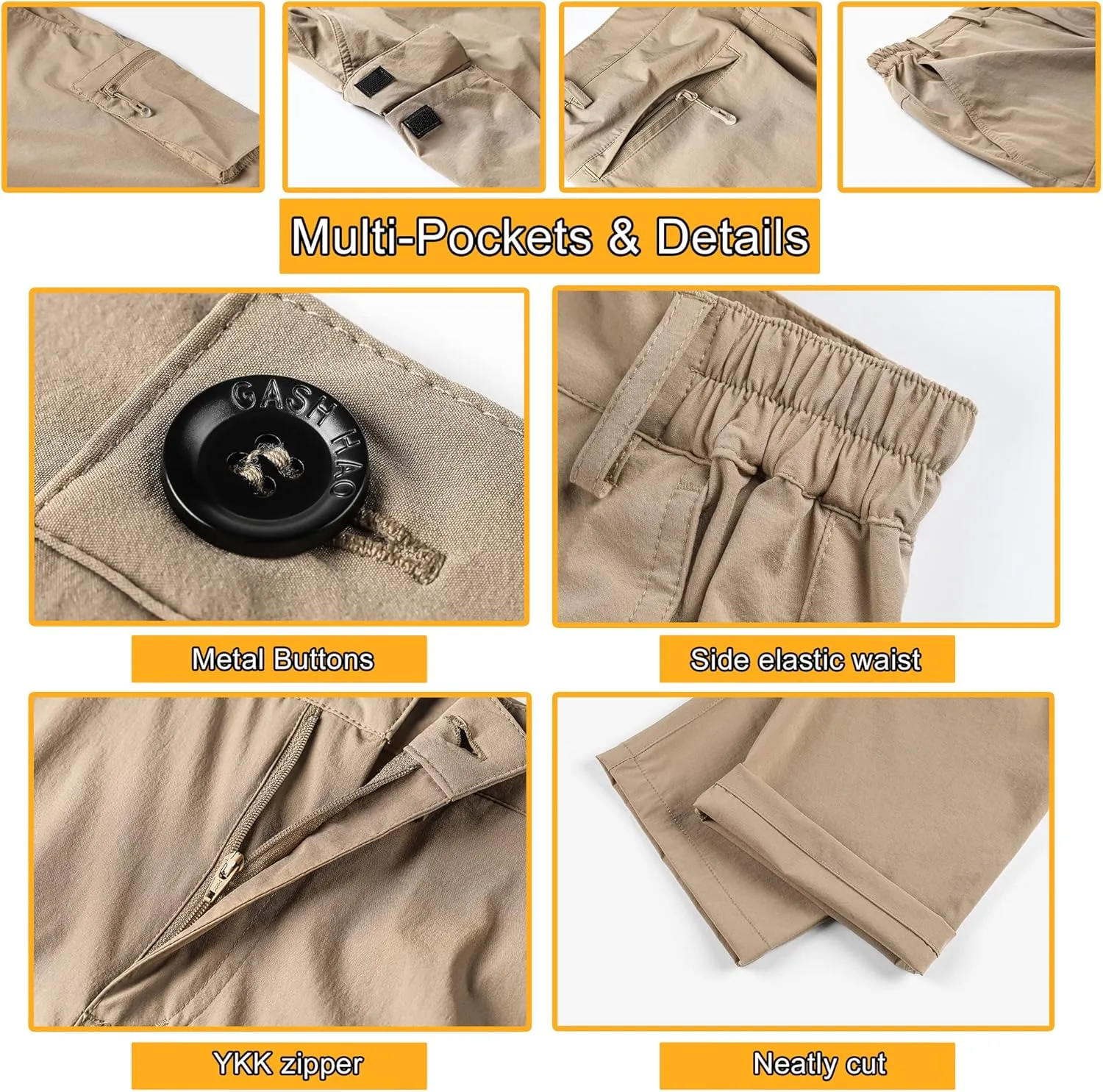 Gash Hao Mens Hiking Convertible Pants Outdoor Waterproof Quick Dry Zip Off Lightweight Fishing Pants