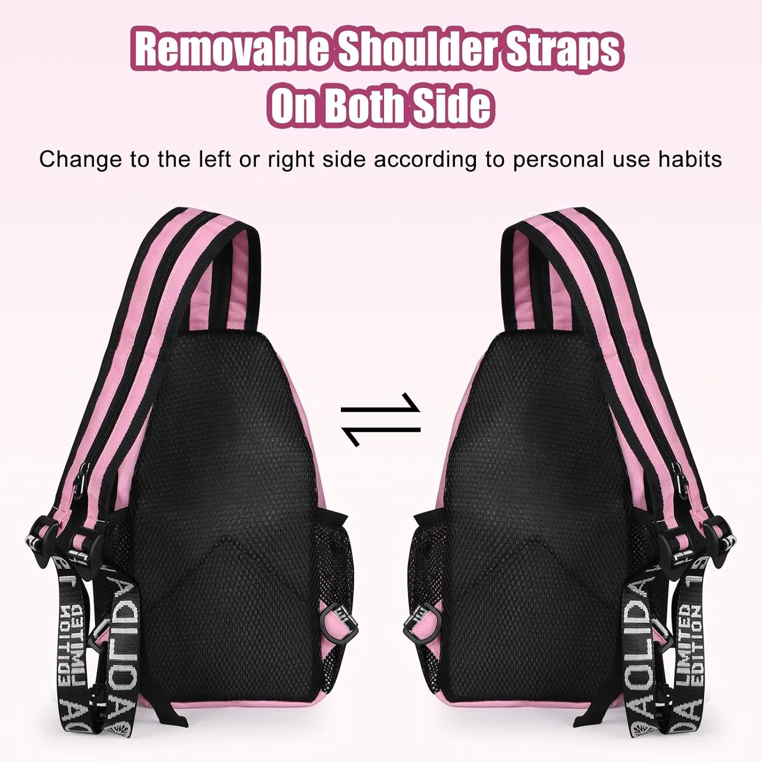 Geestock Crossbody Sling Bag Backpack for Men & Women, Convertible Shoulder Bag Waterproof Chest Bag for Daypack Travel Hiking (Pink)