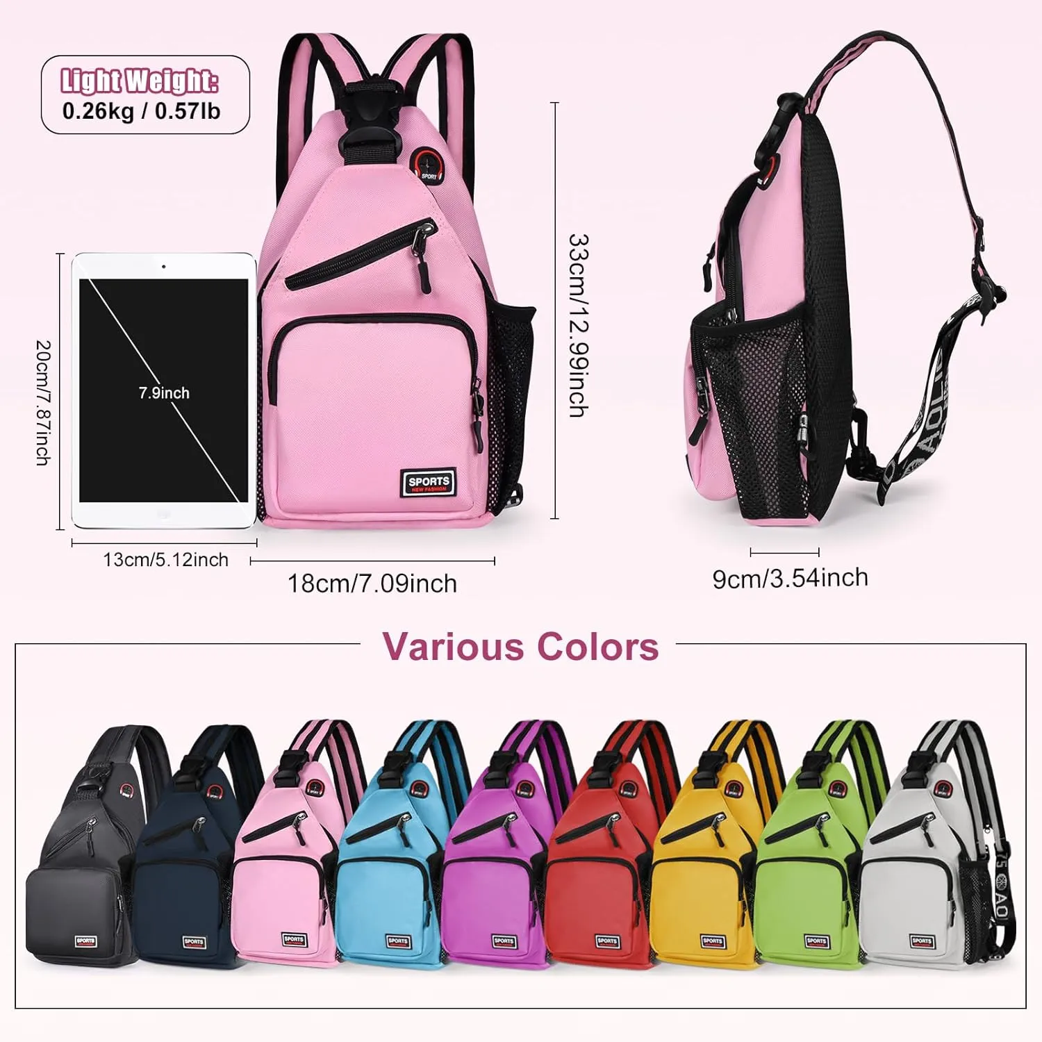 Geestock Crossbody Sling Bag Backpack for Men & Women, Convertible Shoulder Bag Waterproof Chest Bag for Daypack Travel Hiking (Pink)