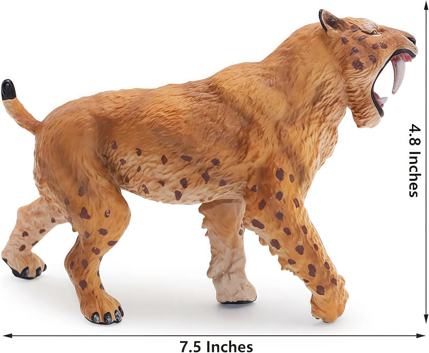 Gemini&Genius Saber-Toothed Tiger Animals Action Figure Toys for Kids (Smilodon)