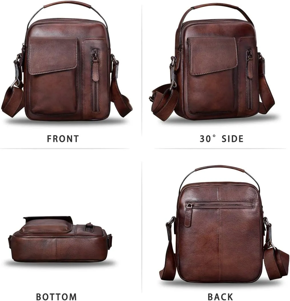 Genuine Leather Purses and Shoulder Bag for Men Vintage Real Leather Messenger Bag Handbag Crossbody Satchel Purse Strap