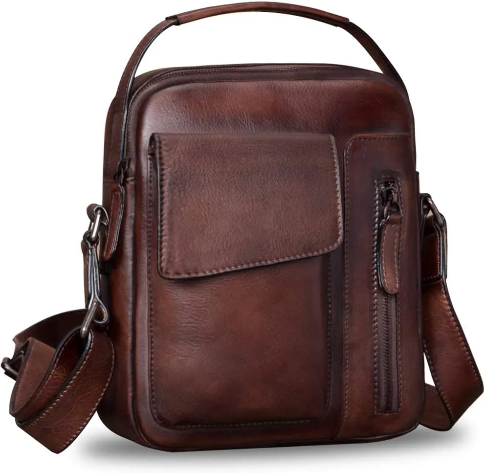 Genuine Leather Purses and Shoulder Bag for Men Vintage Real Leather Messenger Bag Handbag Crossbody Satchel Purse Strap