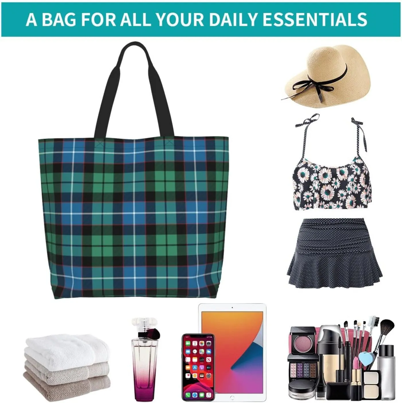Georgia Tartan Tote Bag For Women Weekender Travel Bag Reusable Grocery Bags Large Totes Handbags
