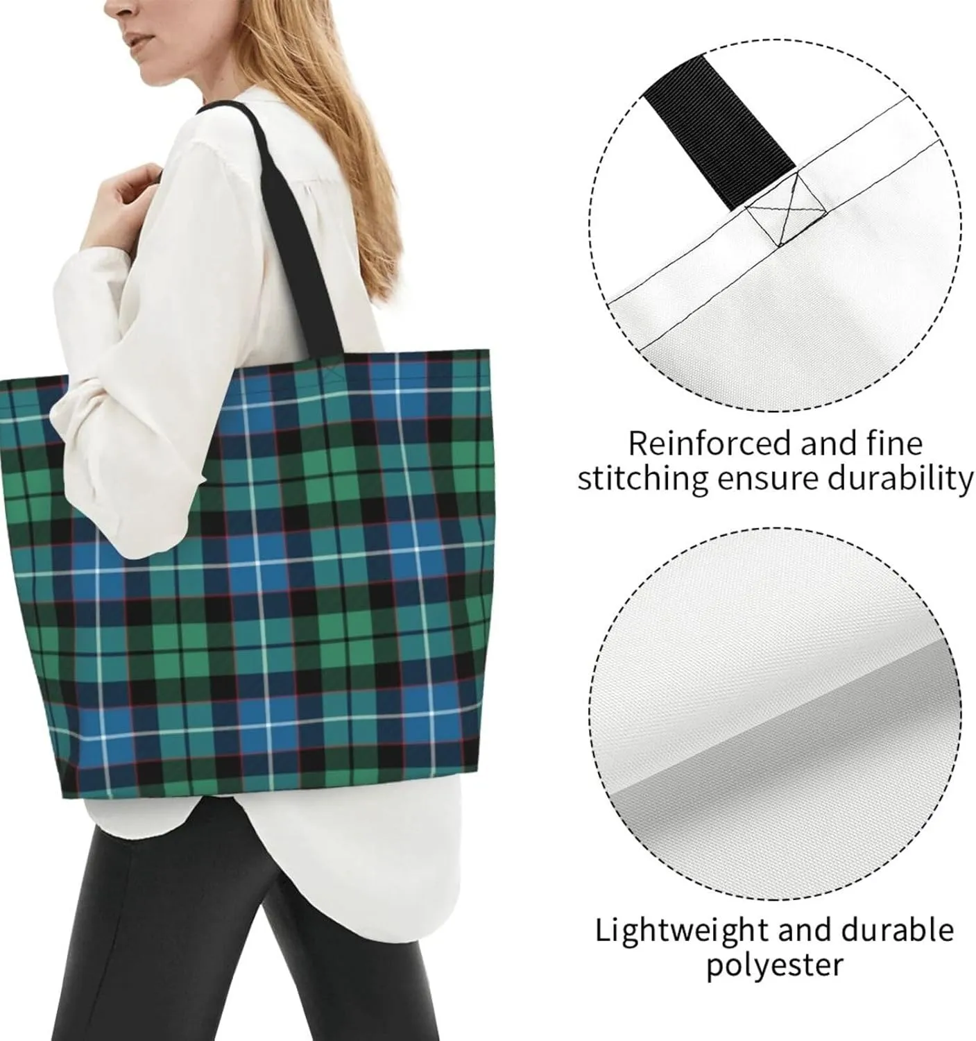 Georgia Tartan Tote Bag For Women Weekender Travel Bag Reusable Grocery Bags Large Totes Handbags
