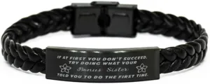 GIFTVILLE & SURPRISE Sister Braided Leather Bracelet, If at first you don't succeed, try doing what your athletic trainer told you to do the first time., Laser Engraved, Stainless Steel Wristband