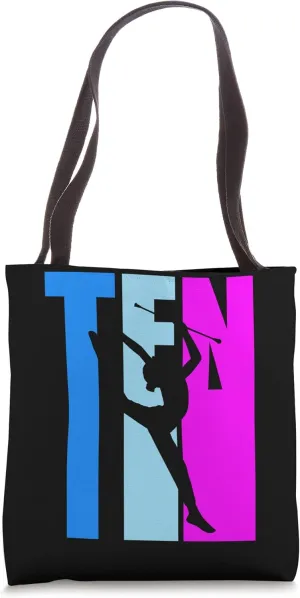 Girls 10th Rhythmic Gymnastics Birthday Pink Baton Twirling Tote Bag