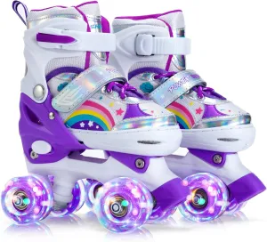Girls Roller Skates for Kids Beginners 4 Size Adjustable Roller Skates, Light UP 8 Wheels for Girls Roller Skate Fun Illuminating Roller Skate for Kids Boys patines para niñas