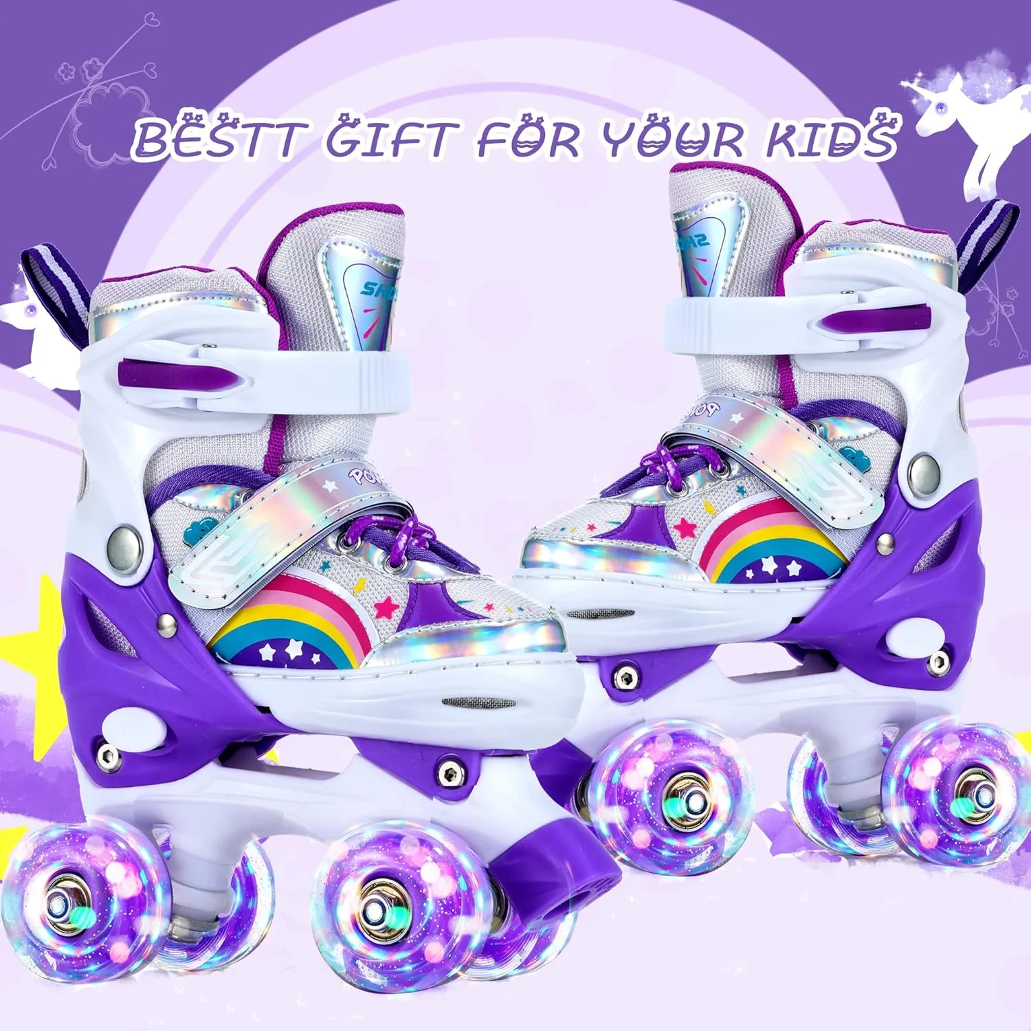 Girls Roller Skates for Kids Beginners 4 Size Adjustable Roller Skates, Light UP 8 Wheels for Girls Roller Skate Fun Illuminating Roller Skate for Kids Boys patines para niñas