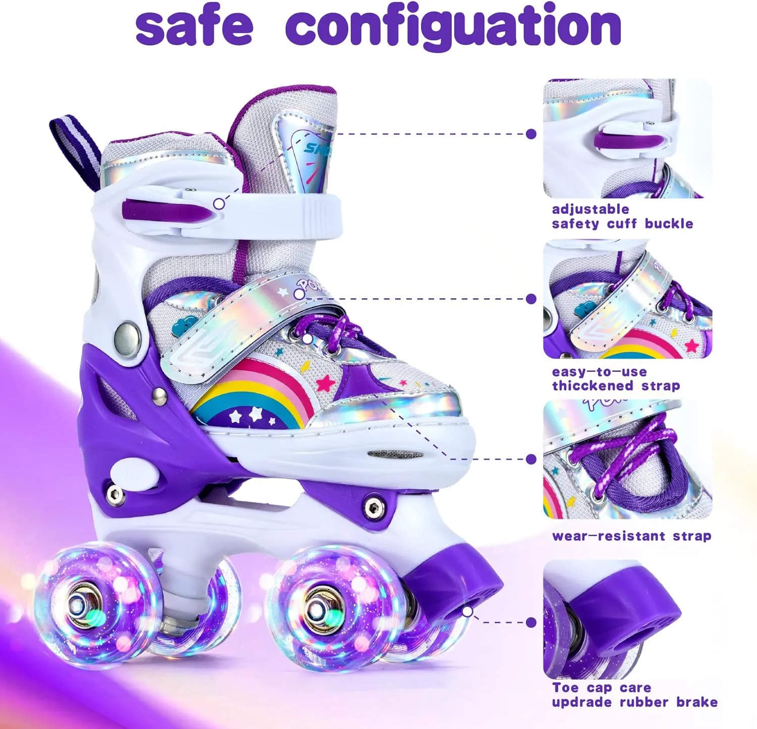 Girls Roller Skates for Kids Beginners 4 Size Adjustable Roller Skates, Light UP 8 Wheels for Girls Roller Skate Fun Illuminating Roller Skate for Kids Boys patines para niñas
