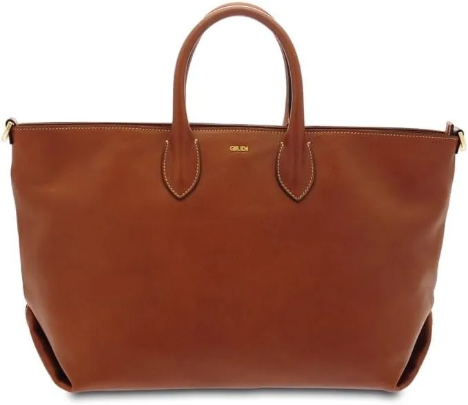 Giudi ® - Women's Bag in Cowhide Leather, Genuine Leather, Handbag, Two Short Handles, Shoulder Strap Included, Made in Italy (Humble) - 12307/LGP/TC/GVE-88, Hazel, 27,00 x 48,00 x 19,00 cm