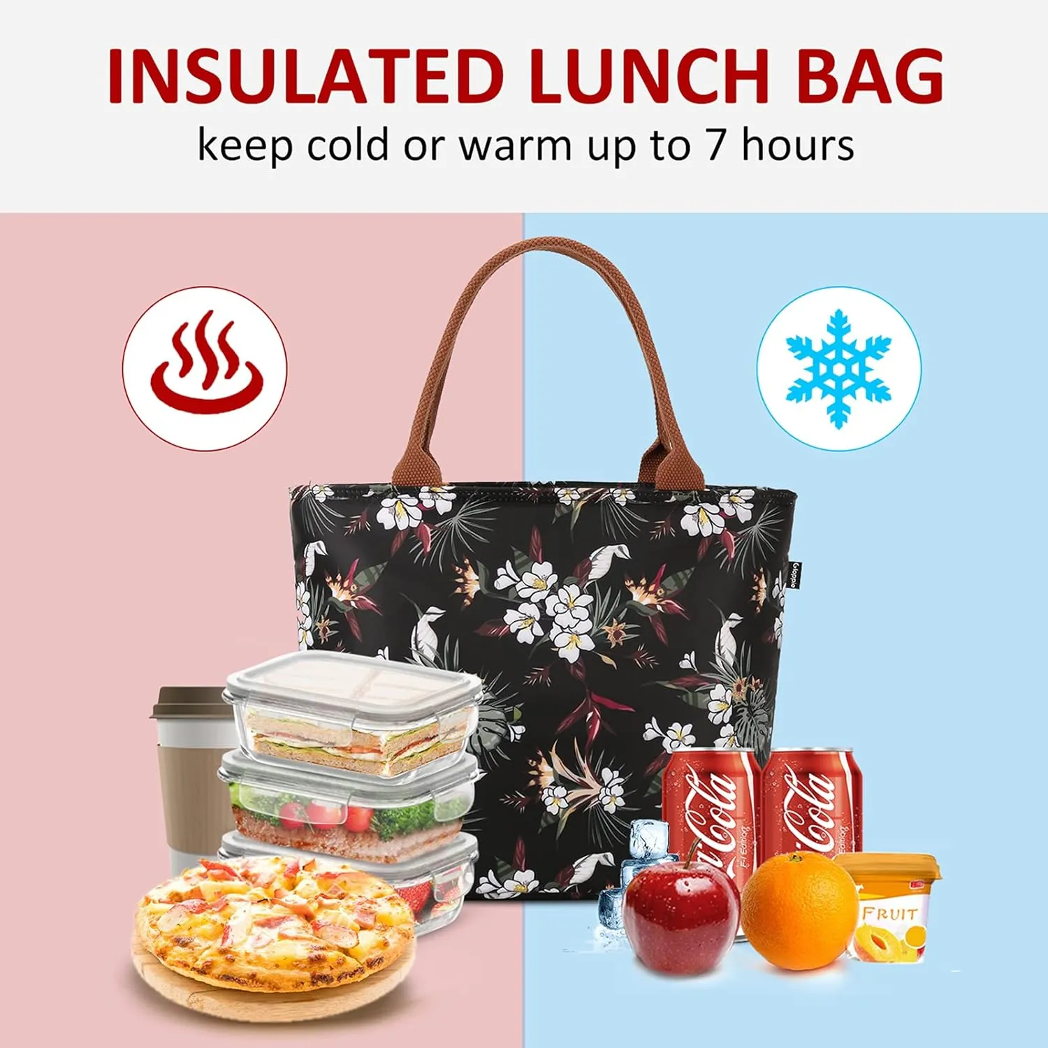 Gloppie Lunch Bag Women Insulated Lunch Box for Women Leakproof Lunch Tote White Flower