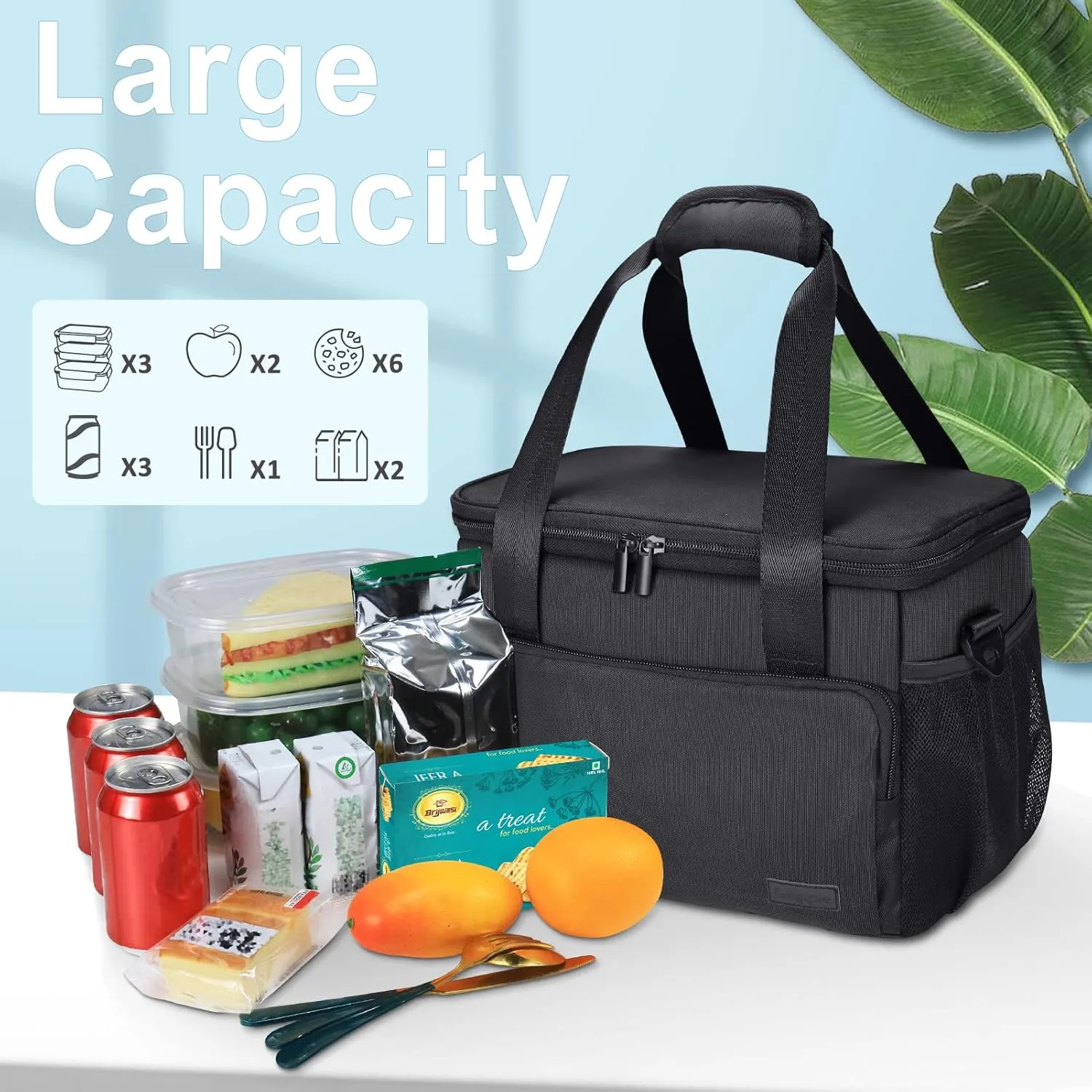 Gloppie Lunch Bags for Adults Lunch Bag for Men Lunch Box for Women Lunchbox for Work Lunch Cooler Bag Thermal LunchBag Reusable Lunch Bags Lunch Pail, Black