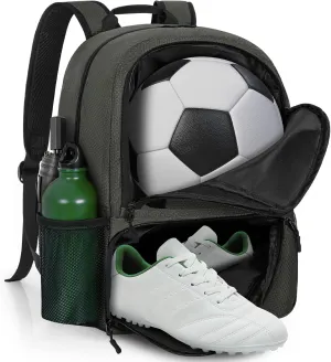 GMAK Soccer Backpack, Soccer Bag with Ball Compartment & Shoe Compartment for Football, Basketball, Volleyball, Water resistant Sport Equipment Bags, Lightweight Training Package for Youth, Grey