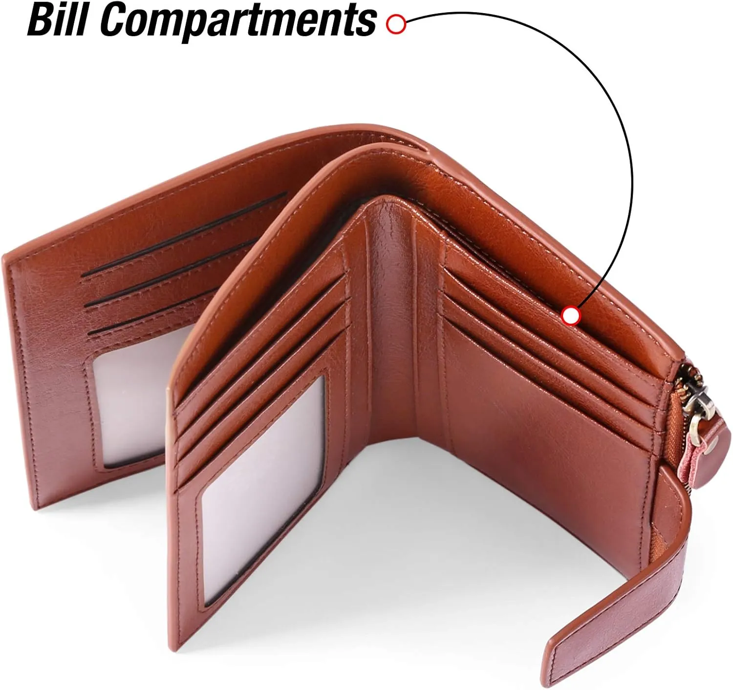 GOIACII Small Women Wallet Genuine Leather RFID Blocking Bifold Zipper Pocket Card Holder with ID Window