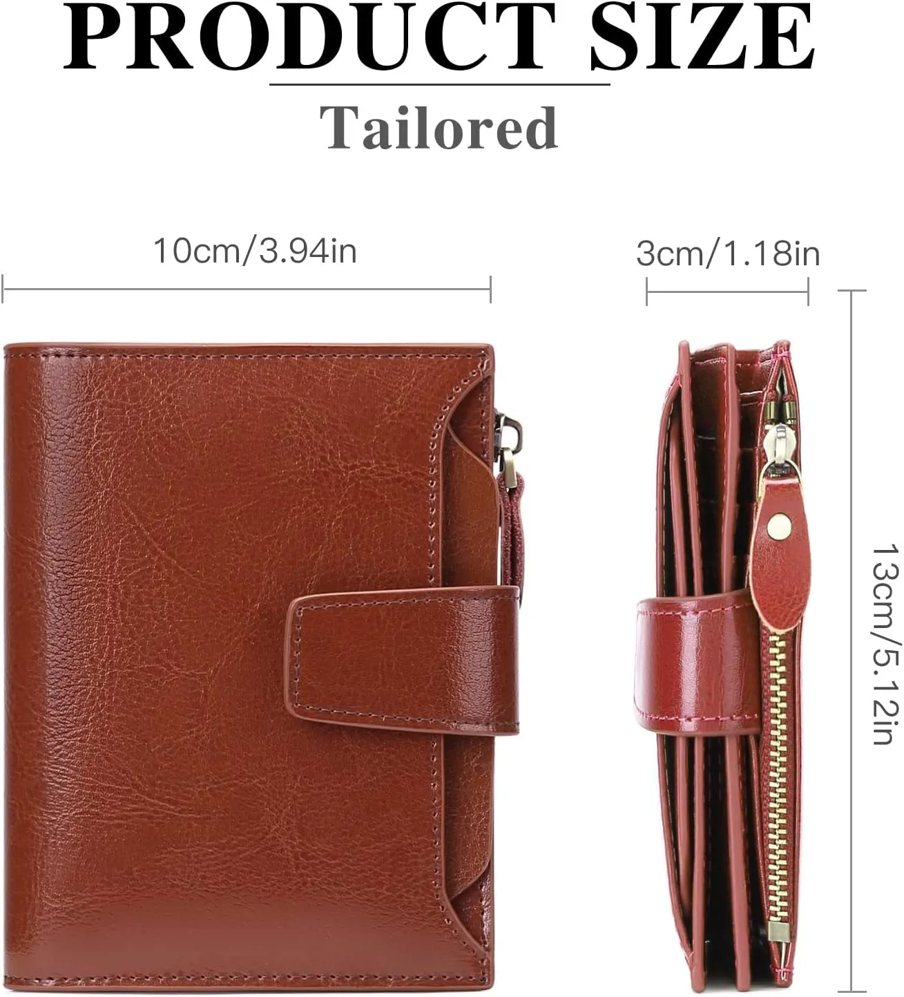 GOIACII Small Women Wallet Genuine Leather RFID Blocking Bifold Zipper Pocket Card Holder with ID Window