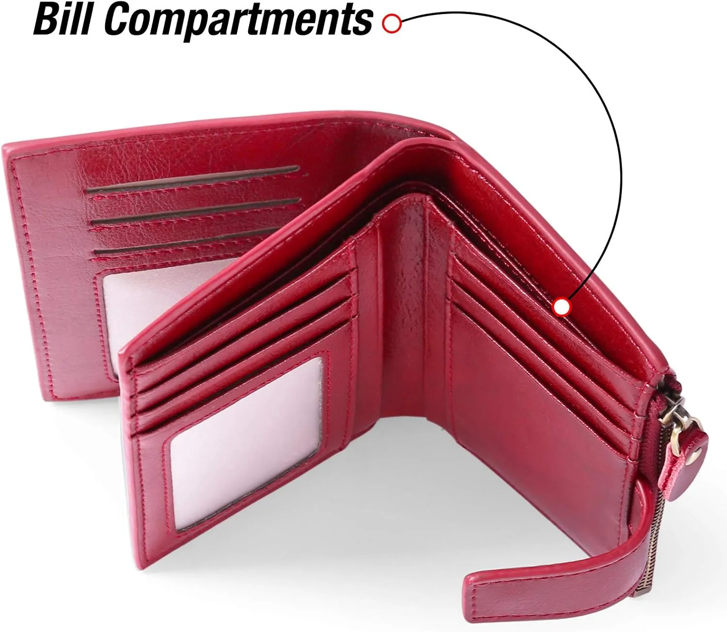 GOIACII Small Women Wallet Genuine Leather RFID Blocking Bifold Zipper Pocket Card Holder with ID Window