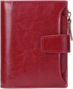 GOIACII Small Women Wallet Genuine Leather RFID Blocking Bifold Zipper Pocket Card Holder with ID Window